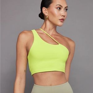 CARBON38‎ One Shoulder Convertible Bra Top in Melt acid lime small neon green